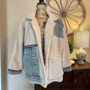 New Ellison Teddy Fleece & Denim Contrast Patch Jacket